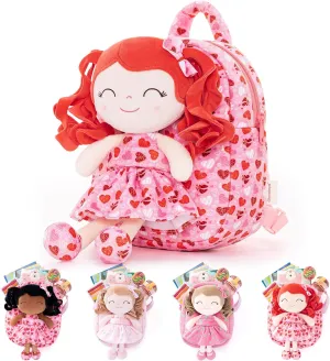 Gloveleya Toddler Backpack Baby Girl Gifts Curly Hair Plush Figures Dress Backpack Kids Backpack Curly Hair Loving Heart Backpack - Redhead Loving Heart 9inches