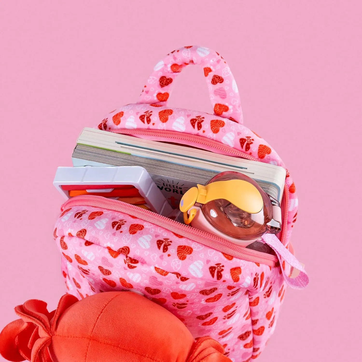 Gloveleya Toddler Backpack Baby Girl Gifts Curly Hair Plush Figures Dress Backpack Kids Backpack Curly Hair Loving Heart Backpack - Redhead Loving Heart 9inches