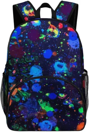 Glow in Dark Splatter Neon Backpack for Worker Teacher Business Hiking Travel Bag Shoulders Bag