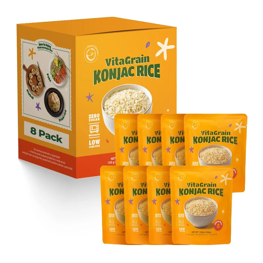 Glow Kitchen VitaGrain Konjac Rice Original 5.29oz (8 Pack) – Supergrain Blend with Konjac, Brown Rice & Oats, Sugar-Free, High Fiber, Plant-Based, Low-Fat, Made in Korea