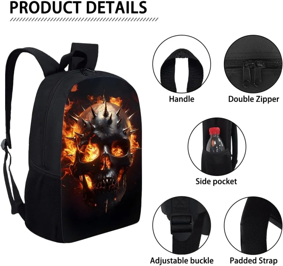 GLUDEAR Boy Girl Cool Skull Graphics Backpack Daypack Bookbag Backpack Adjustable Shoulder Bag,Fire Cool Skull