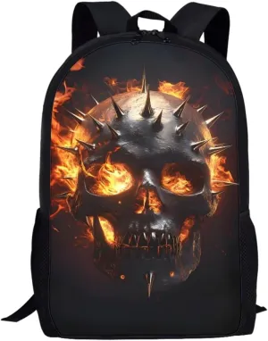 GLUDEAR Boy Girl Cool Skull Graphics Backpack Daypack Bookbag Backpack Adjustable Shoulder Bag,Fire Cool Skull