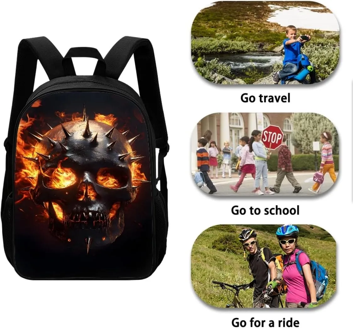 GLUDEAR Boy Girl Cool Skull Graphics Backpack Daypack Bookbag Backpack Adjustable Shoulder Bag,Fire Cool Skull