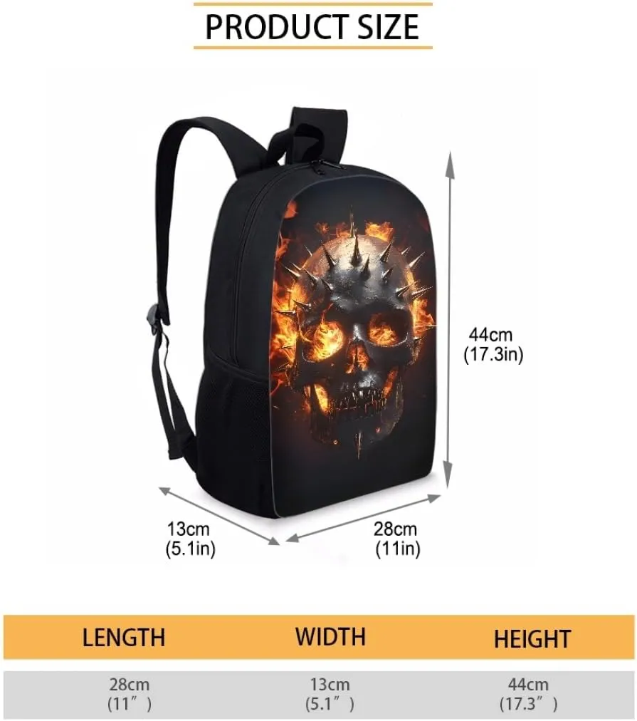 GLUDEAR Boy Girl Cool Skull Graphics Backpack Daypack Bookbag Backpack Adjustable Shoulder Bag,Fire Cool Skull