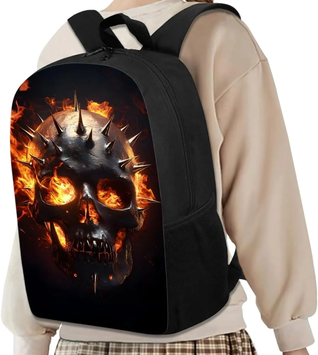 GLUDEAR Boy Girl Cool Skull Graphics Backpack Daypack Bookbag Backpack Adjustable Shoulder Bag,Fire Cool Skull