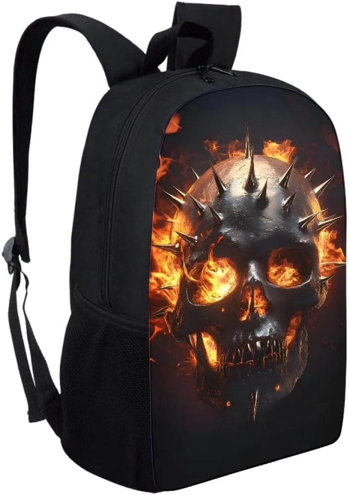 GLUDEAR Boy Girl Cool Skull Graphics Backpack Daypack Bookbag Backpack Adjustable Shoulder Bag,Fire Cool Skull