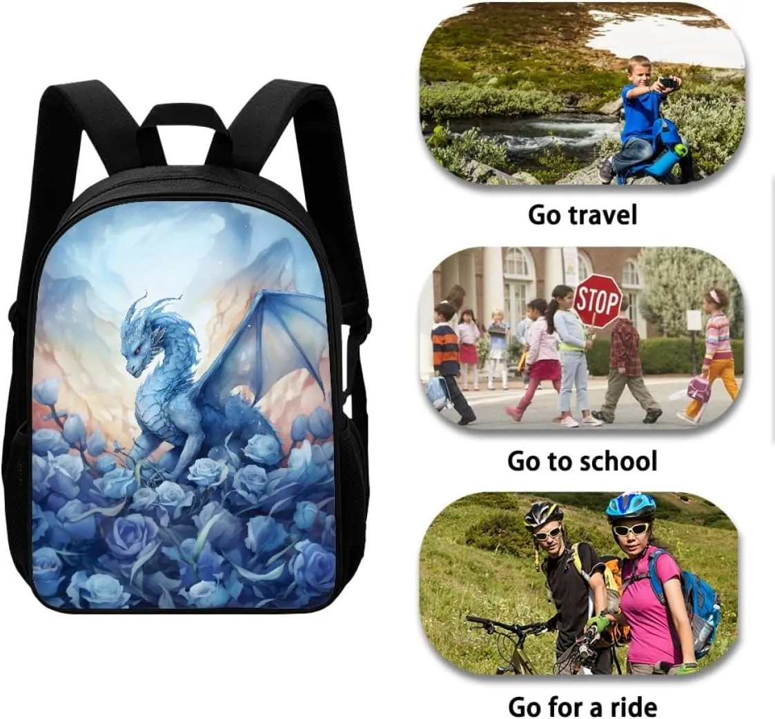 GLUDEAR Cool Animal Graphics Backpack Boy Girl Daypack Bookbag Backpack Adjustable Shoulder Bag,Blue Rose Dragon