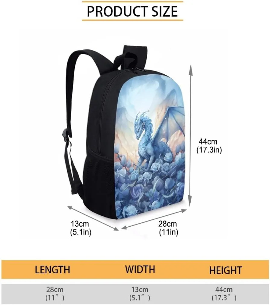 GLUDEAR Cool Animal Graphics Backpack Boy Girl Daypack Bookbag Backpack Adjustable Shoulder Bag,Blue Rose Dragon