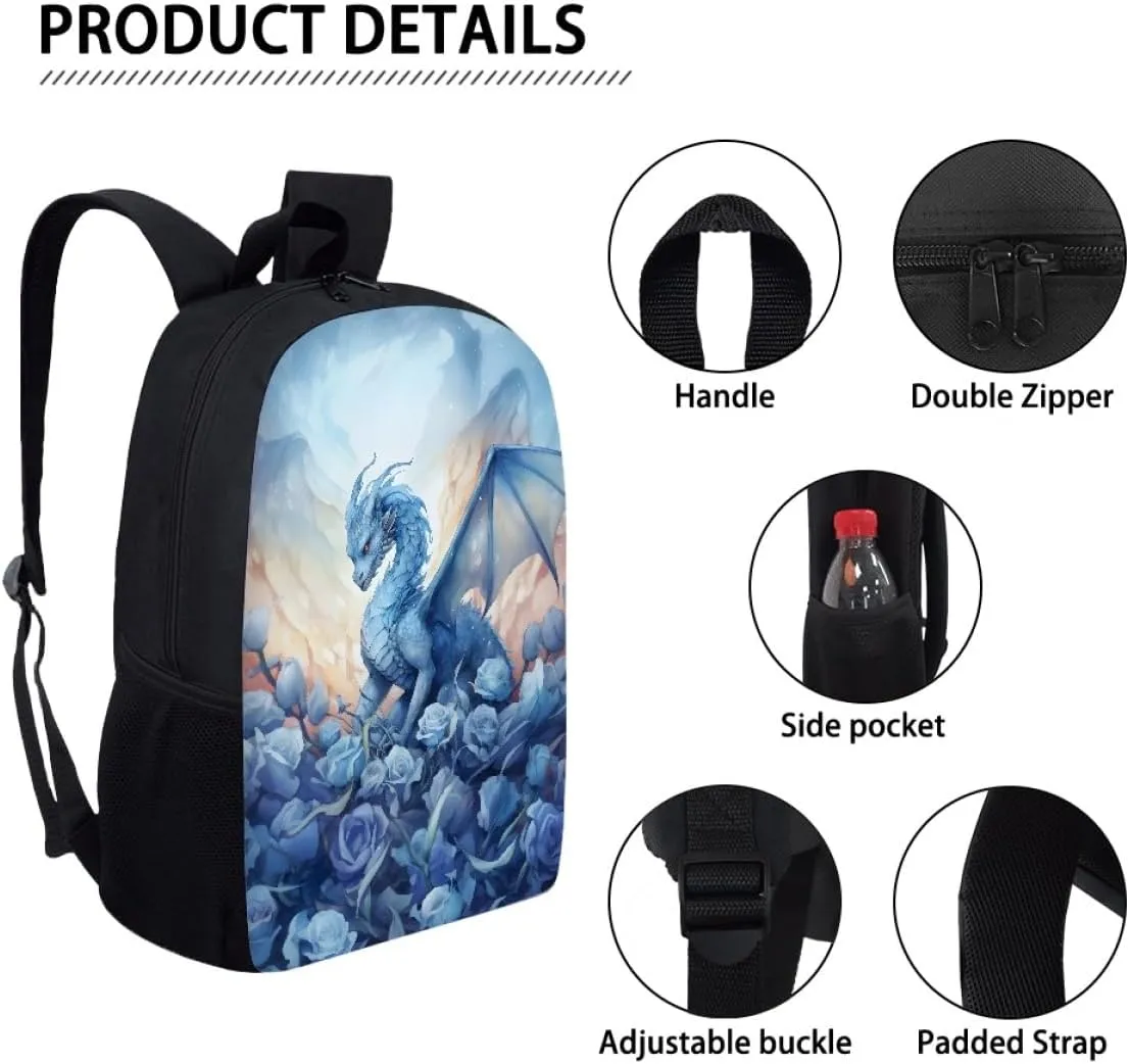 GLUDEAR Cool Animal Graphics Backpack Boy Girl Daypack Bookbag Backpack Adjustable Shoulder Bag,Blue Rose Dragon