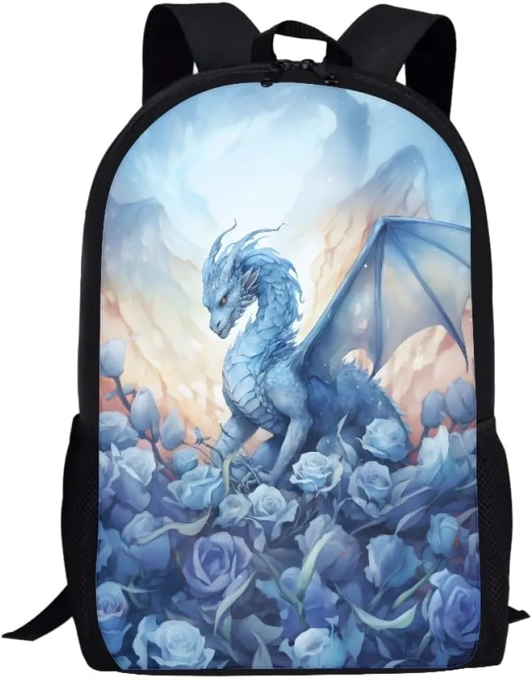 GLUDEAR Cool Animal Graphics Backpack Boy Girl Daypack Bookbag Backpack Adjustable Shoulder Bag,Blue Rose Dragon