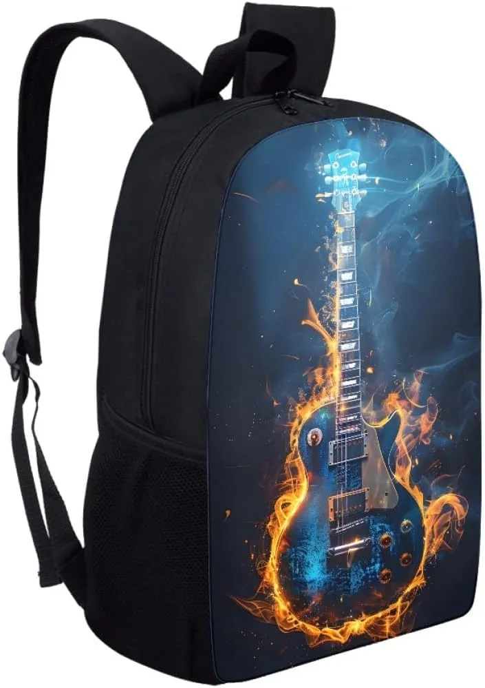 GLUDEAR Cool Fire Guitar Graphics Backpack Boy Girl Daypack Bookbag Backpack Adjustable Shoulder Bag,Glow Flame Guitar