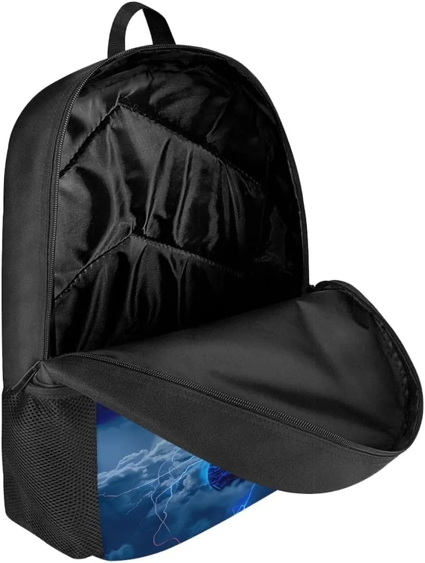 GLUDEAR Cool Fire Guitar Graphics Backpack Boy Girl Daypack Bookbag Backpack Adjustable Shoulder Bag,Lightning Storm Blue Guitar