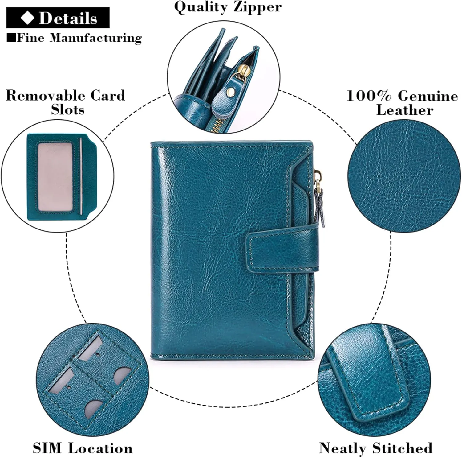 GOIACII Small Women Wallet Genuine Leather RFID Blocking Bifold Zipper Pocket Card Holder with ID Window