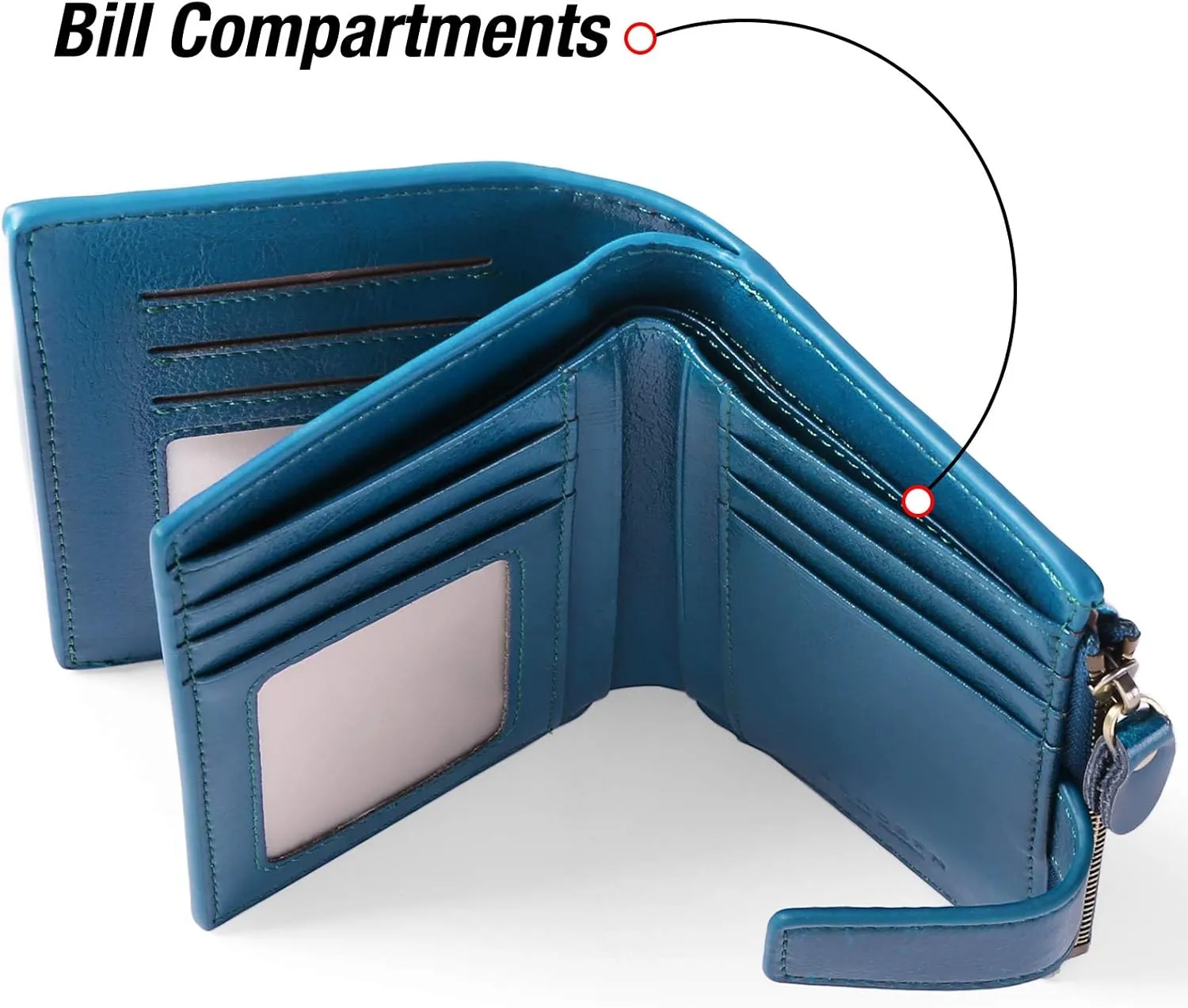 GOIACII Small Women Wallet Genuine Leather RFID Blocking Bifold Zipper Pocket Card Holder with ID Window