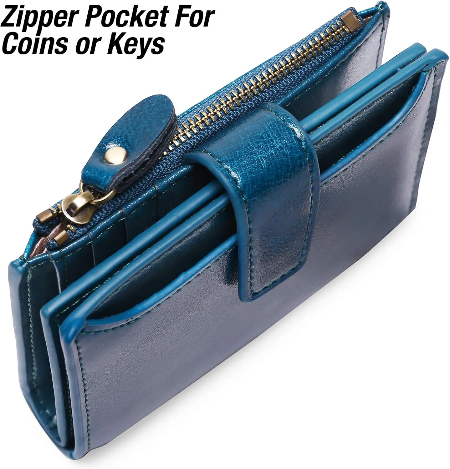 GOIACII Small Women Wallet Genuine Leather RFID Blocking Bifold Zipper Pocket Card Holder with ID Window