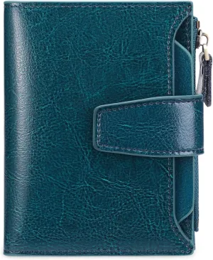 GOIACII Small Women Wallet Genuine Leather RFID Blocking Bifold Zipper Pocket Card Holder with ID Window