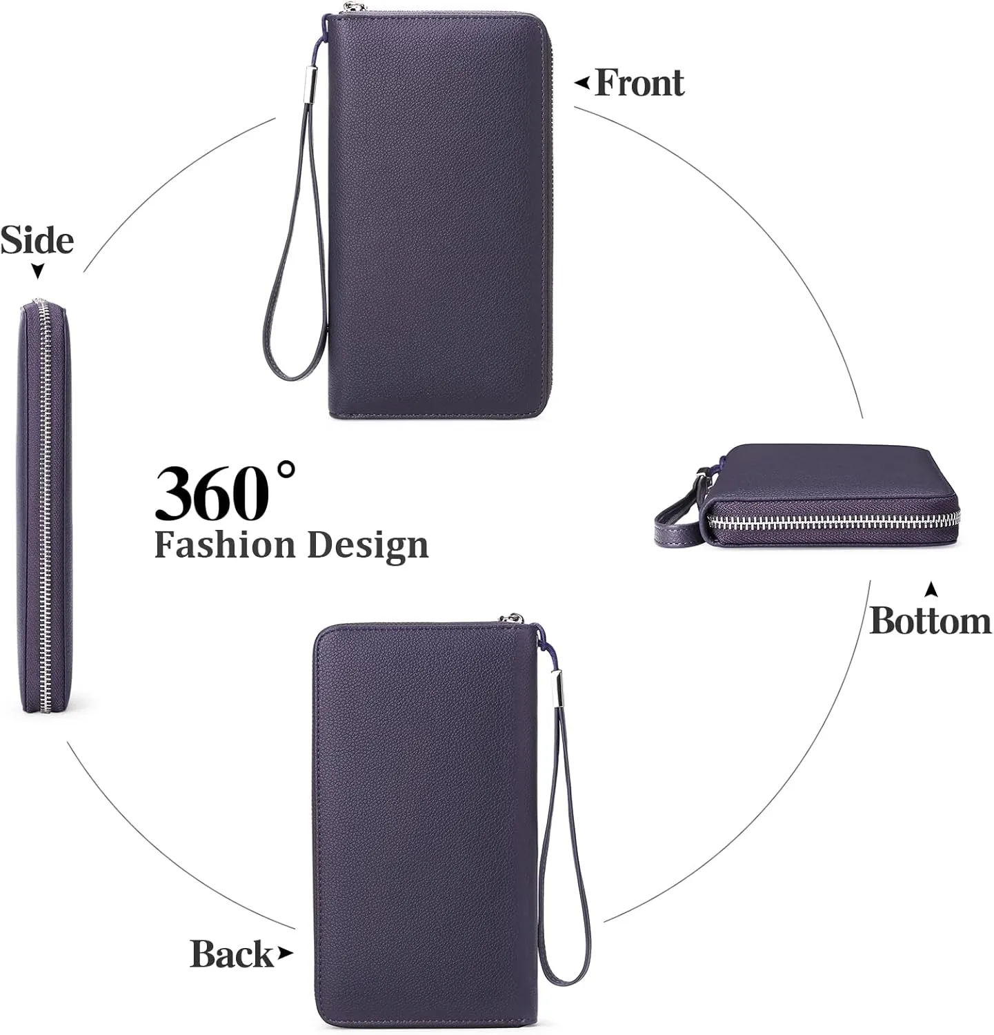 GOIACII Womens Wallet RFID Blocking Leather Zip Around Wallet Large Capacity Long Purse Credit Card Clutch Wristlet