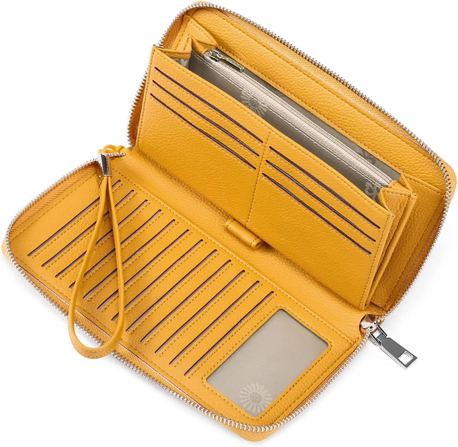 GOIACII Womens Wallet RFID Blocking Leather Zip Around Wallet Large Capacity Long Purse Credit Card Clutch Wristlet