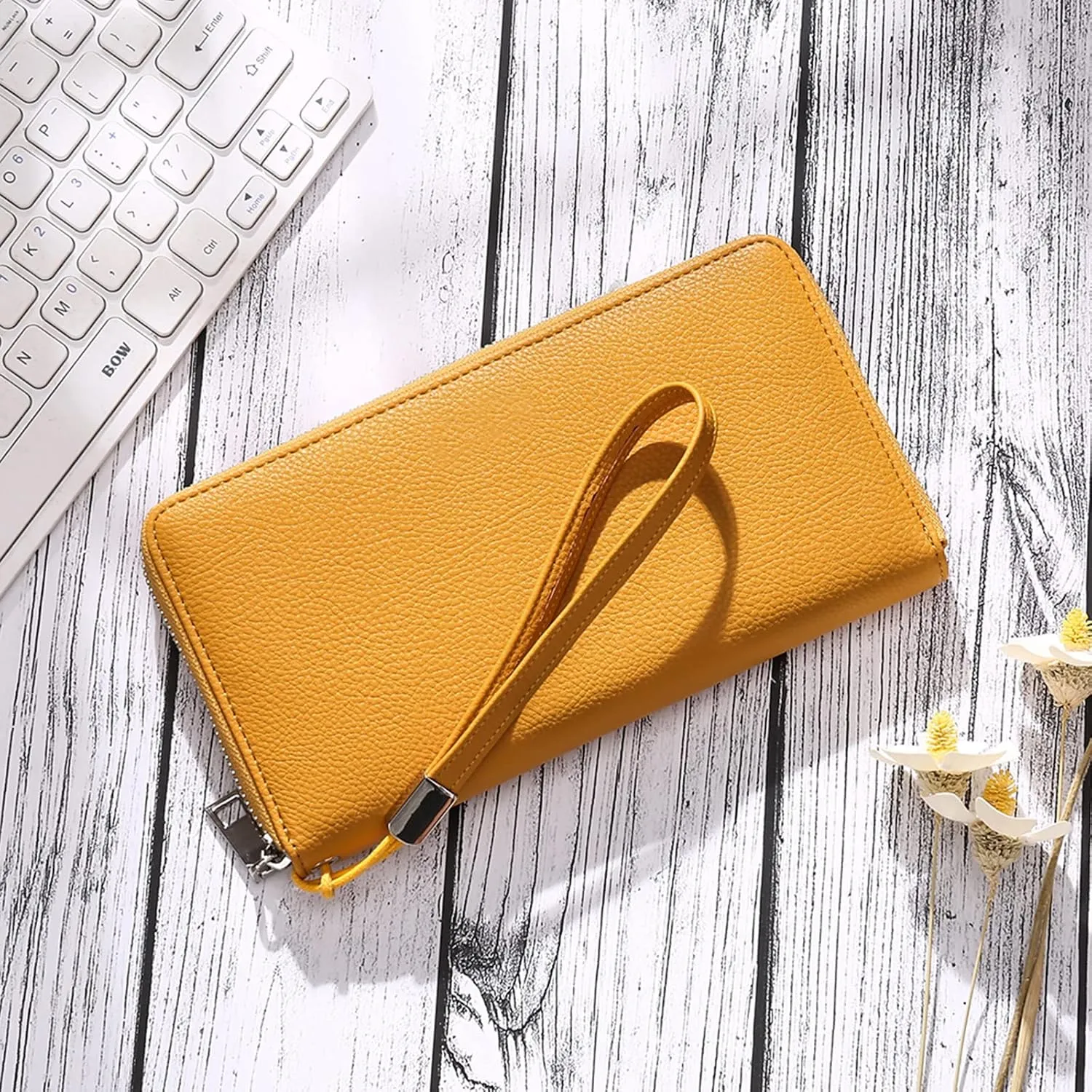 GOIACII Womens Wallet RFID Blocking Leather Zip Around Wallet Large Capacity Long Purse Credit Card Clutch Wristlet