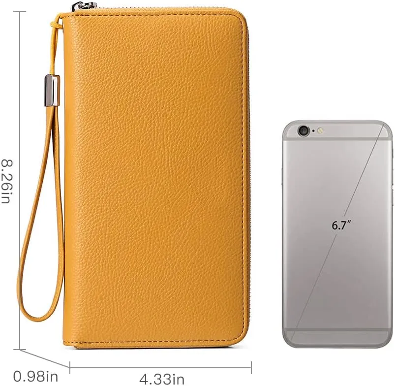 GOIACII Womens Wallet RFID Blocking Leather Zip Around Wallet Large Capacity Long Purse Credit Card Clutch Wristlet