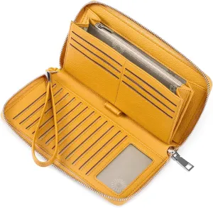GOIACII Womens Wallet RFID Blocking Leather Zip Around Wallet Large Capacity Long Purse Credit Card Clutch Wristlet