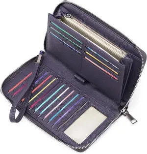 GOIACII Womens Wallet RFID Blocking Leather Zip Around Wallet Large Capacity Long Purse Credit Card Clutch Wristlet