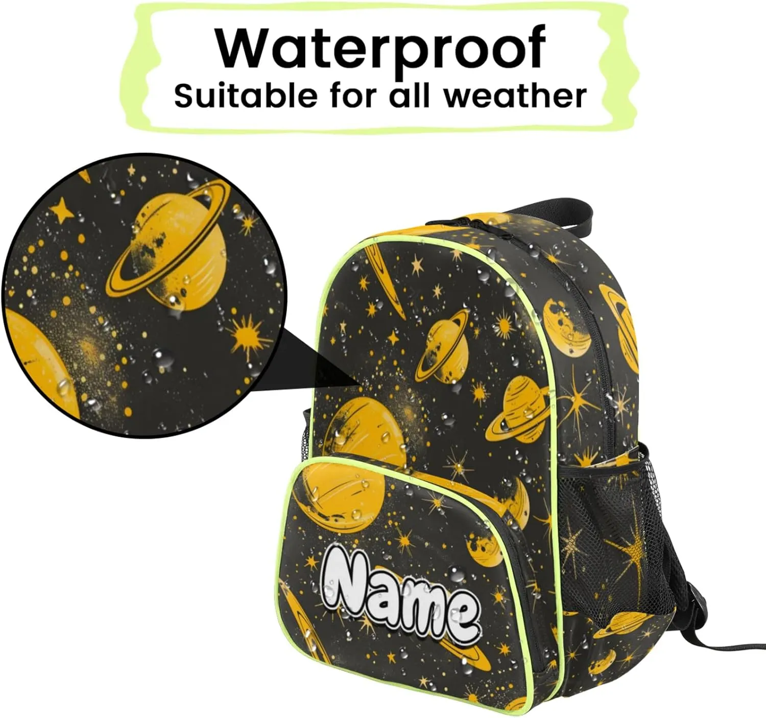 Golden Planets Custom Backpack with Name Cute Personalized Small Shoulder Bag Waterproof Travel Casual Backpack with Chest Strap 14.2in