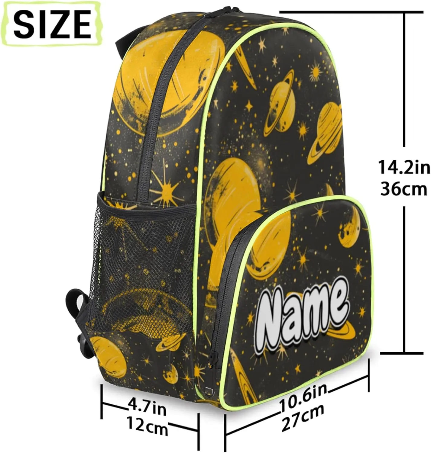 Golden Planets Custom Backpack with Name Cute Personalized Small Shoulder Bag Waterproof Travel Casual Backpack with Chest Strap 14.2in