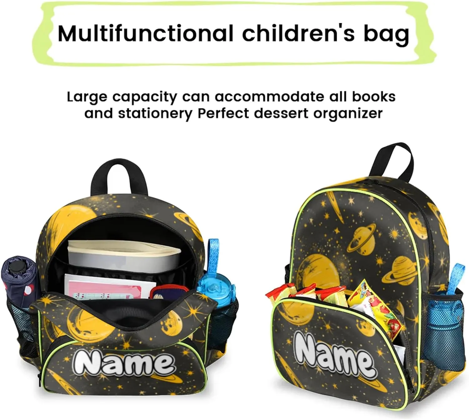 Golden Planets Custom Backpack with Name Cute Personalized Small Shoulder Bag Waterproof Travel Casual Backpack with Chest Strap 14.2in