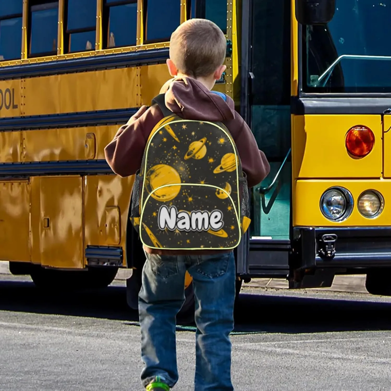 Golden Planets Custom Backpack with Name Cute Personalized Small Shoulder Bag Waterproof Travel Casual Backpack with Chest Strap 14.2in