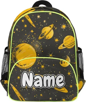 Golden Planets Custom Backpack with Name Cute Personalized Small Shoulder Bag Waterproof Travel Casual Backpack with Chest Strap 14.2in