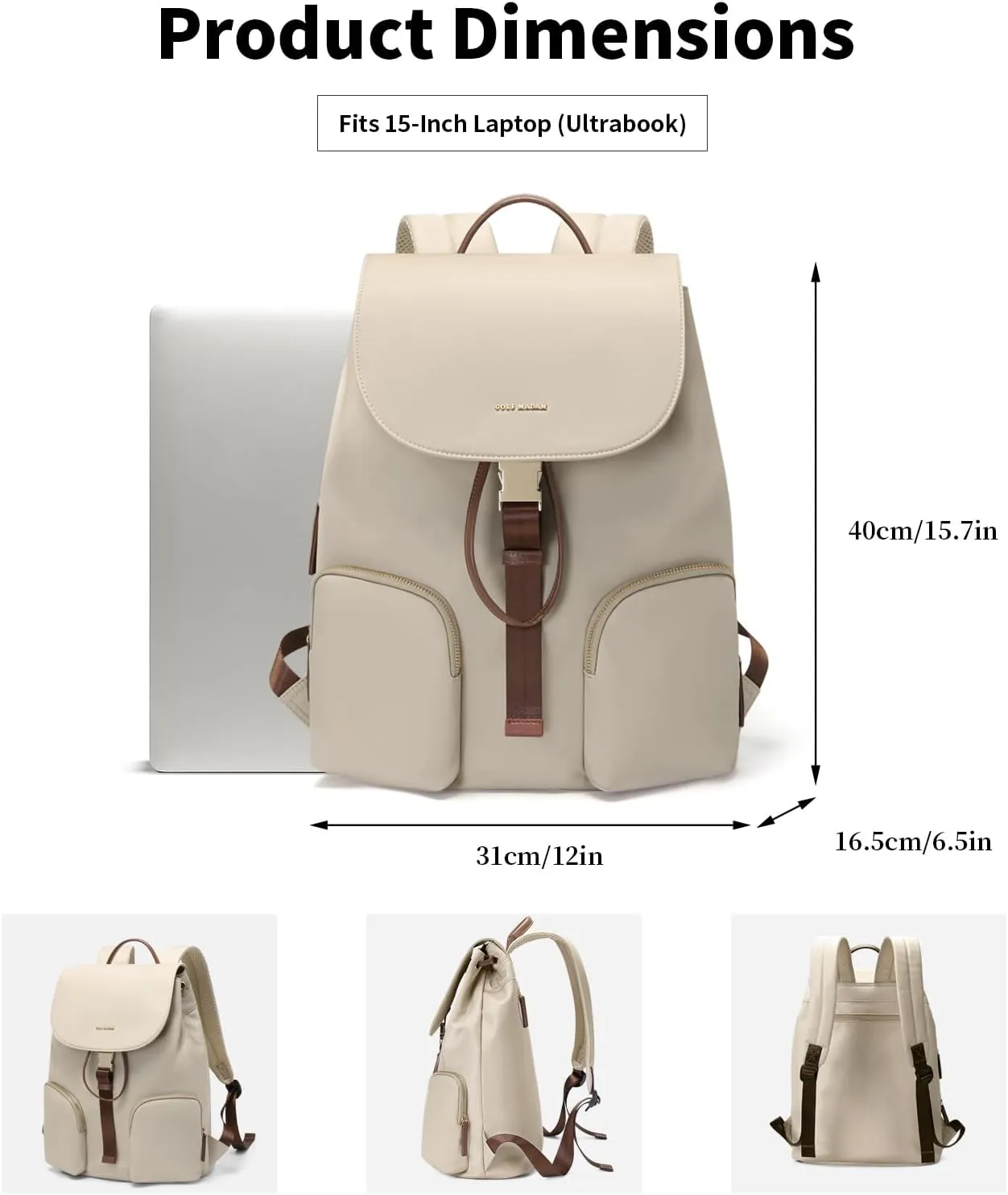 GOLF SUPAGS Laptop Backpack for Women College Computer Bag Work Travel Backpack Purse Fits 15 Inch Notebook (Apricot)