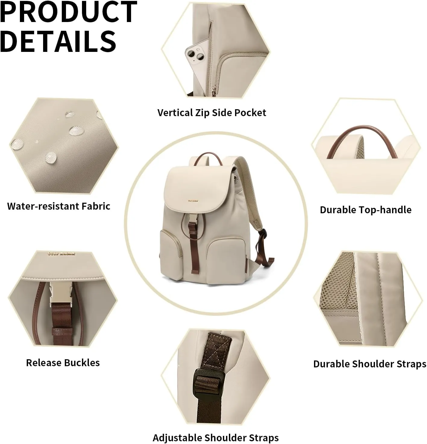 GOLF SUPAGS Laptop Backpack for Women College Computer Bag Work Travel Backpack Purse Fits 15 Inch Notebook (Apricot)
