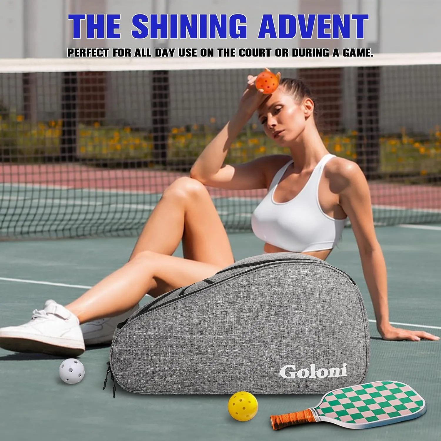 Goloni Pickleball Bag Padel Racket Backpack Large Capacity for Men Women Separate Waterproof Shoes Compartment Pickleball Accessories - Include Fence Hook & Thermal Insulated Pockets