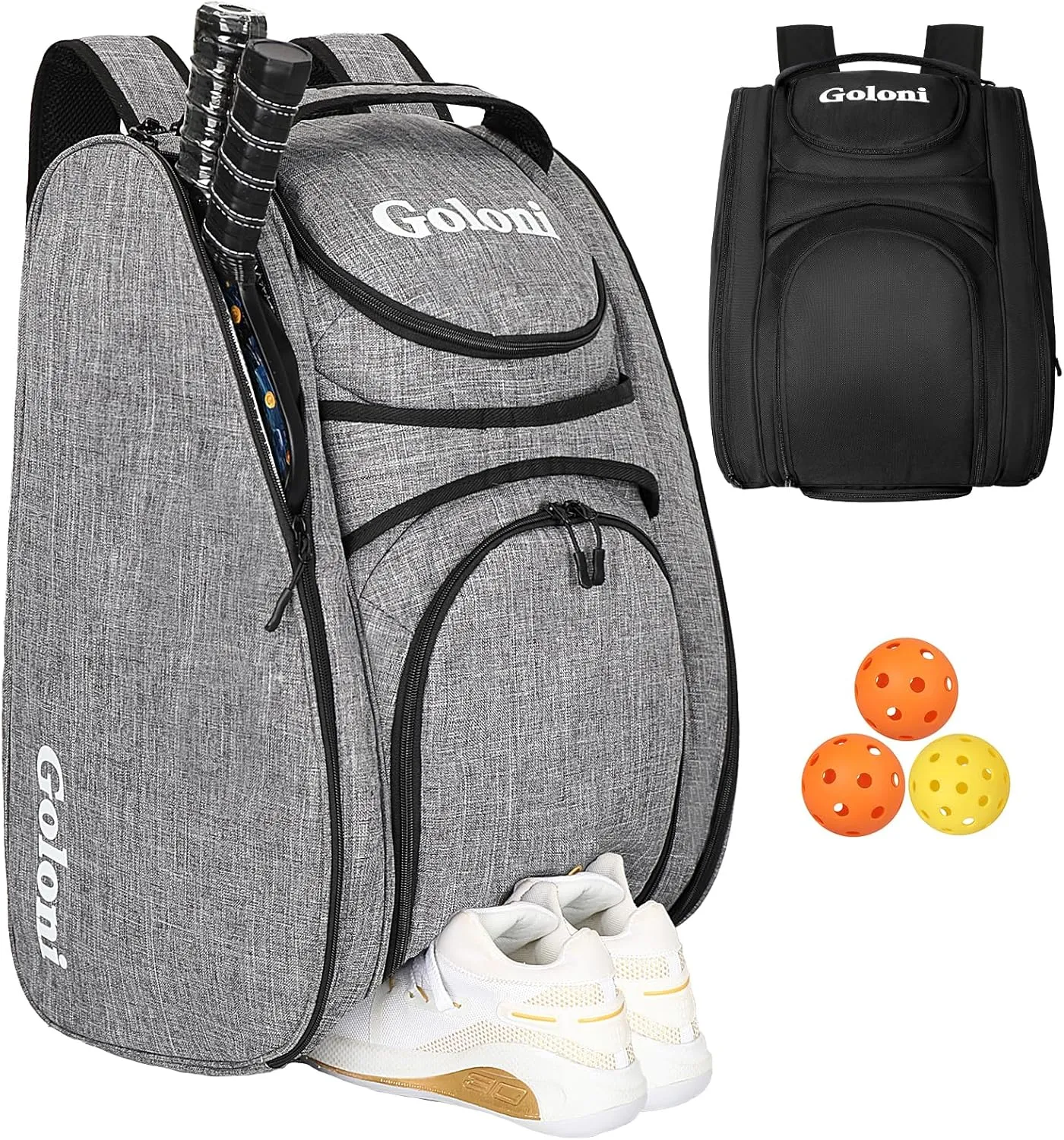 Goloni Pickleball Bag Padel Racket Backpack Large Capacity for Men Women Separate Waterproof Shoes Compartment Pickleball Accessories - Include Fence Hook & Thermal Insulated Pockets