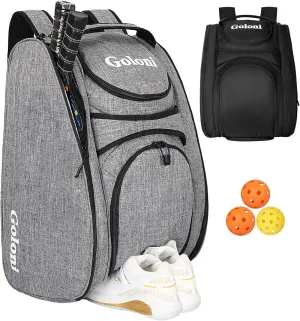 Goloni Pickleball Bag Padel Racket Backpack Large Capacity for Men Women Separate Waterproof Shoes Compartment Pickleball Accessories - Include Fence Hook & Thermal Insulated Pockets