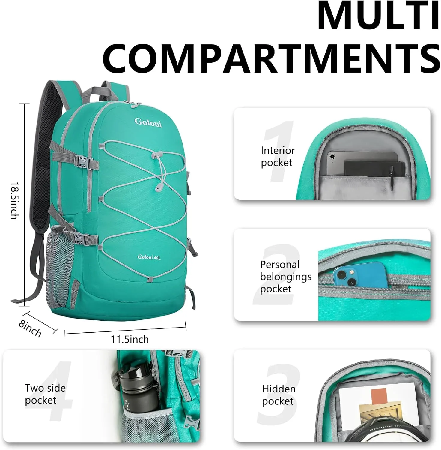 Goloni Ultra Lightweight Packable Backpack 40L - Foldable Hiking Backpack Water Resistant Small Foldable Daypack for Travel,Sky Blue