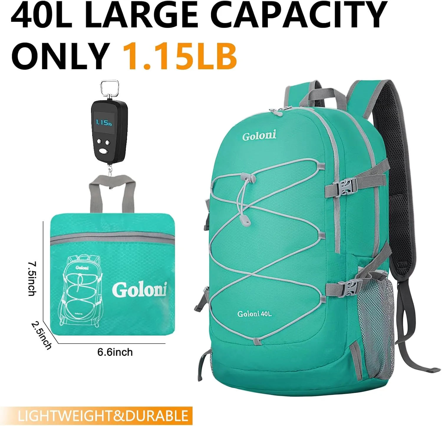 Goloni Ultra Lightweight Packable Backpack 40L - Foldable Hiking Backpack Water Resistant Small Foldable Daypack for Travel,Sky Blue