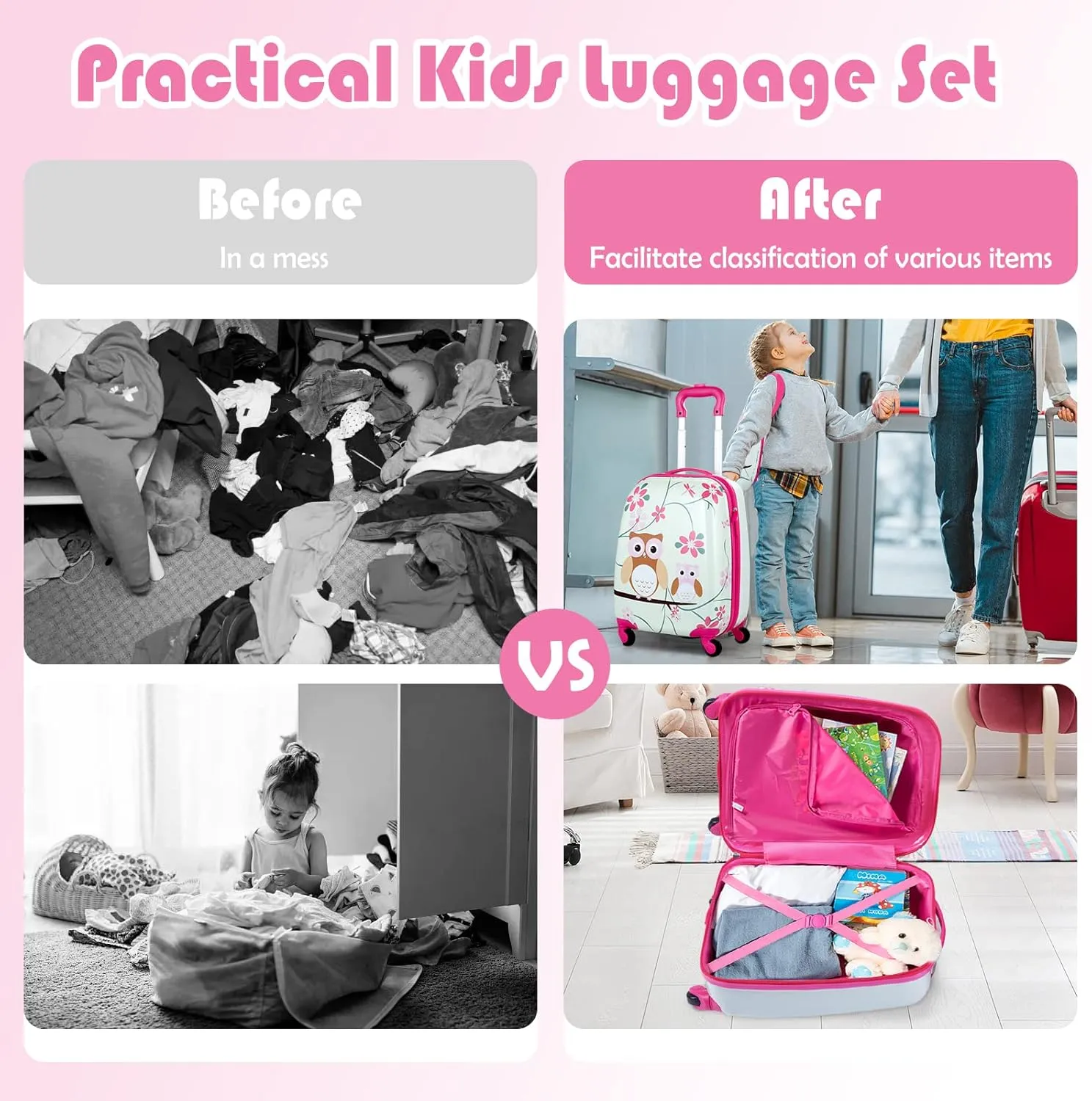 Goplus 2PC Kids Luggage, 12" & 16" Kids Carry On Luggage Set with 4 Spinner Wheels, Lightweight Rolling Spinner Suitcase for Children Toddlers Boys and Girls Travel