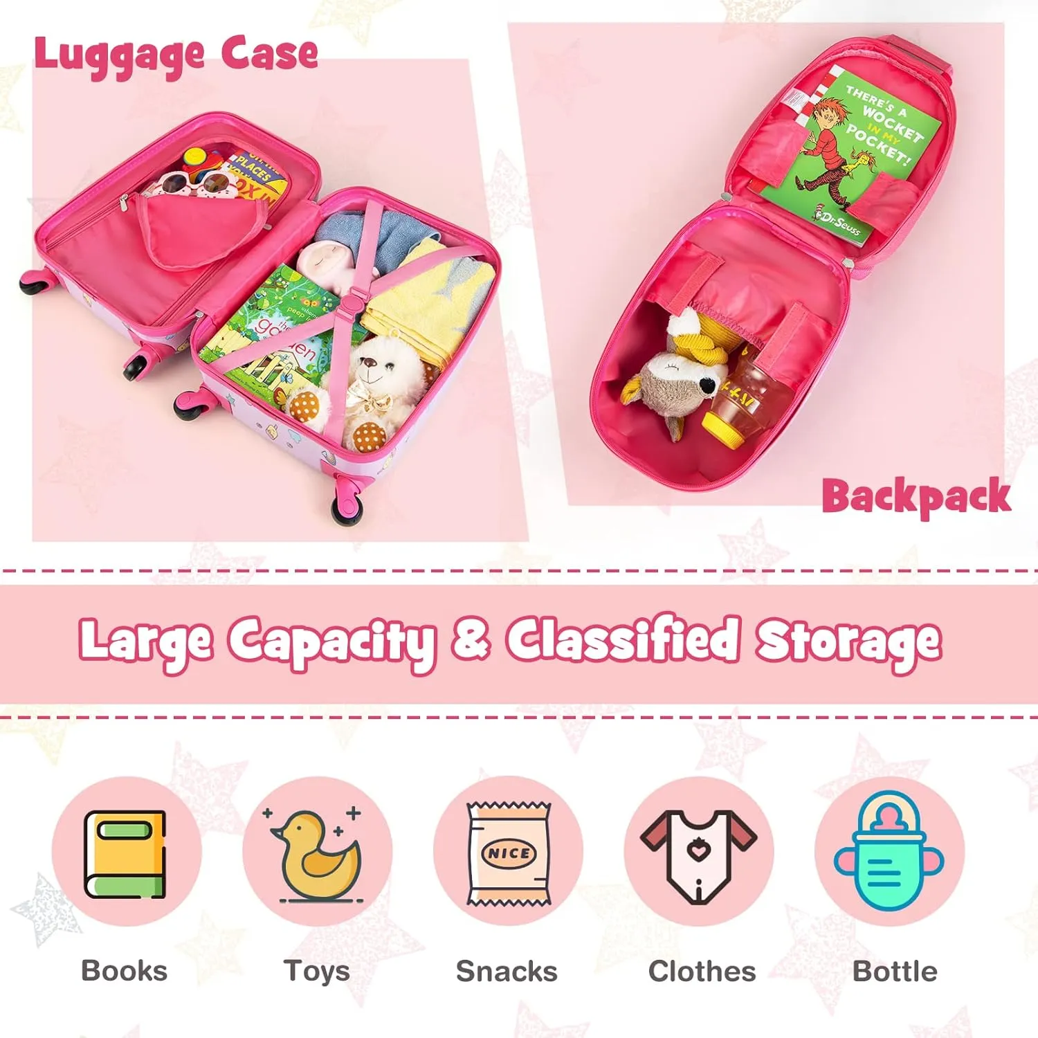 Goplus 2PC Kids Luggage, 12" & 16" Kids Carry On Luggage Set with 4 Spinner Wheels, Lightweight Rolling Spinner Suitcase for Children Toddlers Boys and Girls Travel
