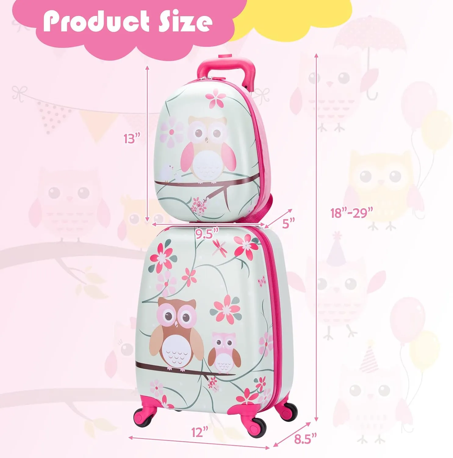 Goplus 2PC Kids Luggage, 12" & 16" Kids Carry On Luggage Set with 4 Spinner Wheels, Lightweight Rolling Spinner Suitcase for Children Toddlers Boys and Girls Travel