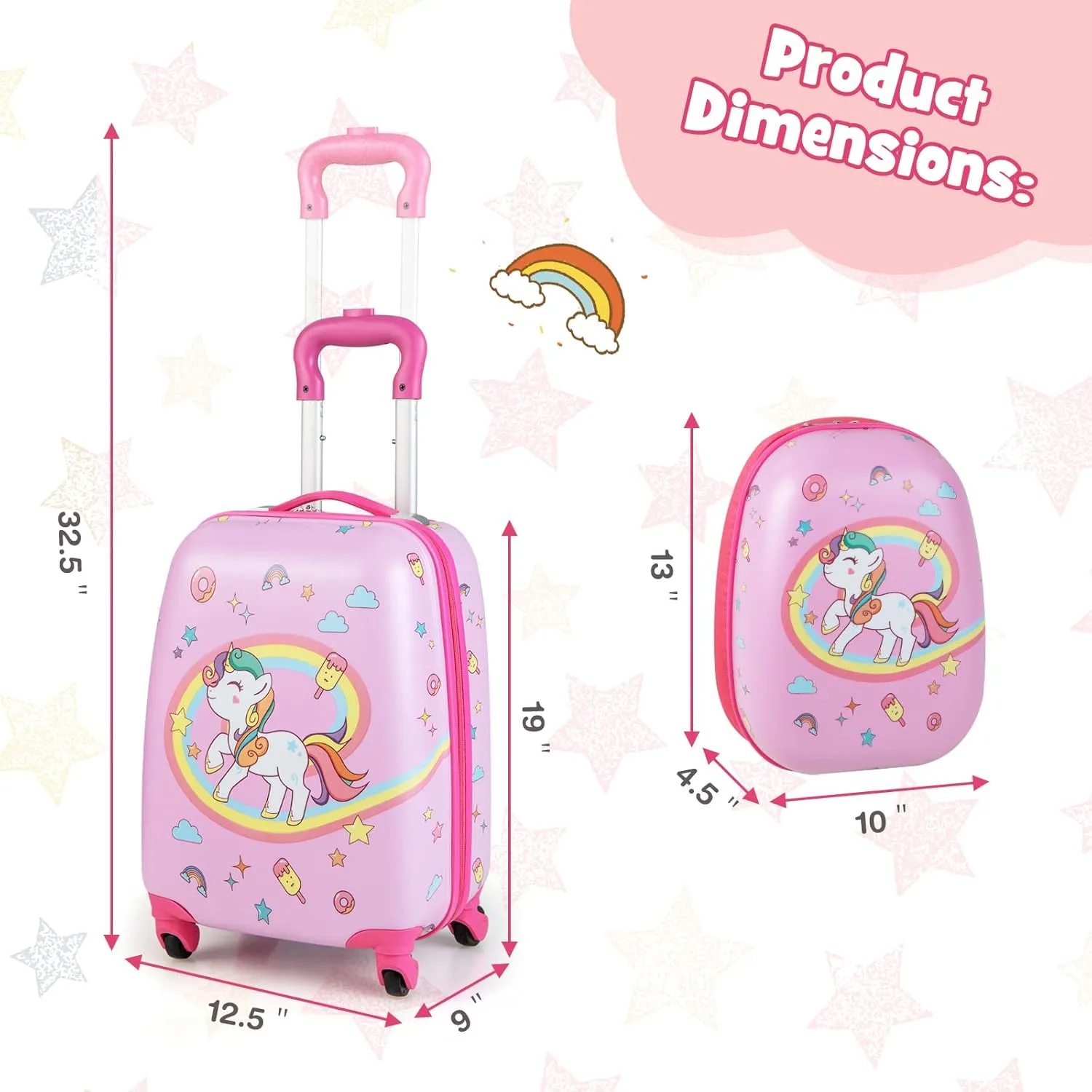 Goplus 2PC Kids Luggage, 12" & 16" Kids Carry On Luggage Set with 4 Spinner Wheels, Lightweight Rolling Spinner Suitcase for Children Toddlers Boys and Girls Travel