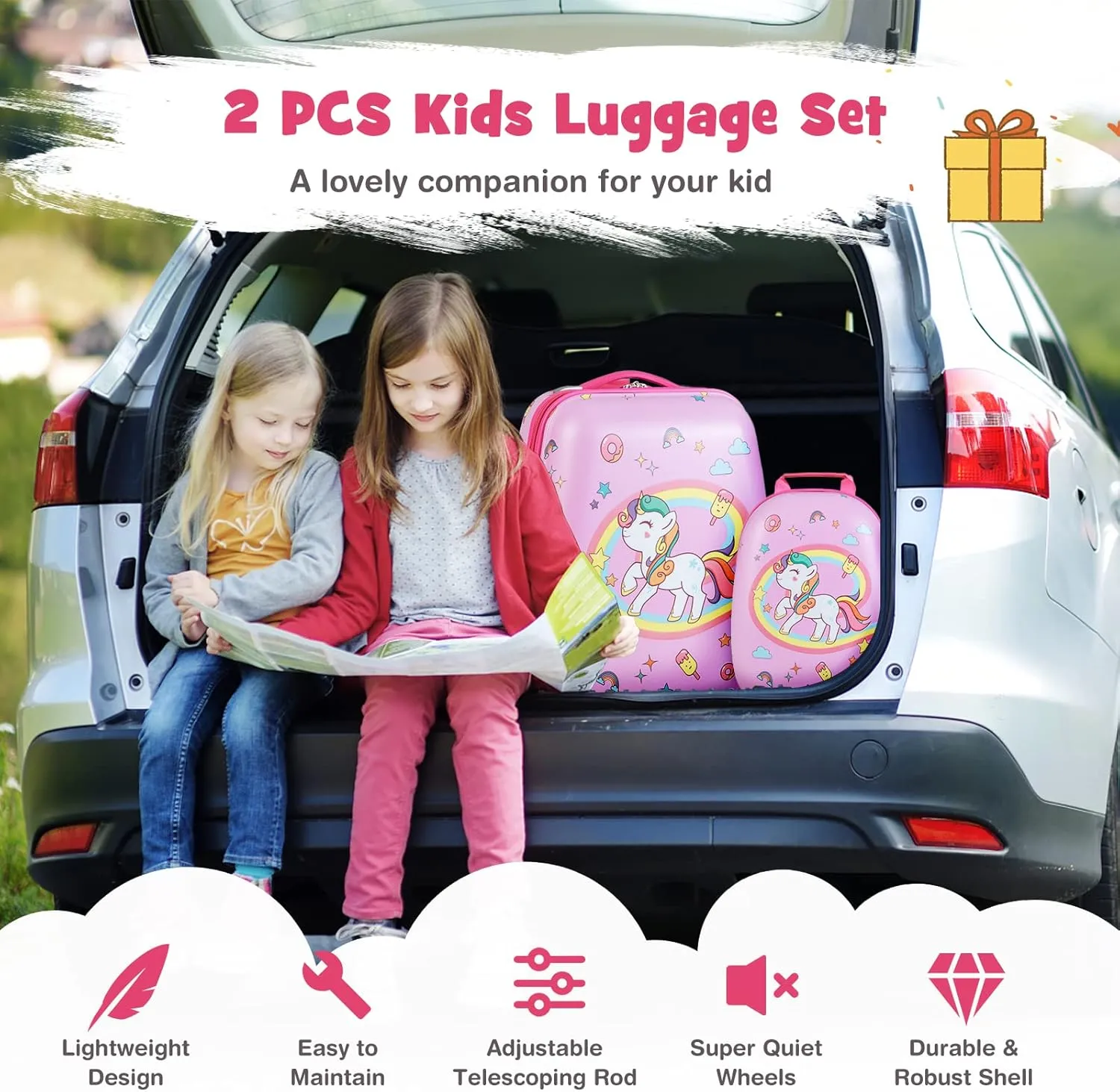 Goplus 2PC Kids Luggage, 12" & 16" Kids Carry On Luggage Set with 4 Spinner Wheels, Lightweight Rolling Spinner Suitcase for Children Toddlers Boys and Girls Travel