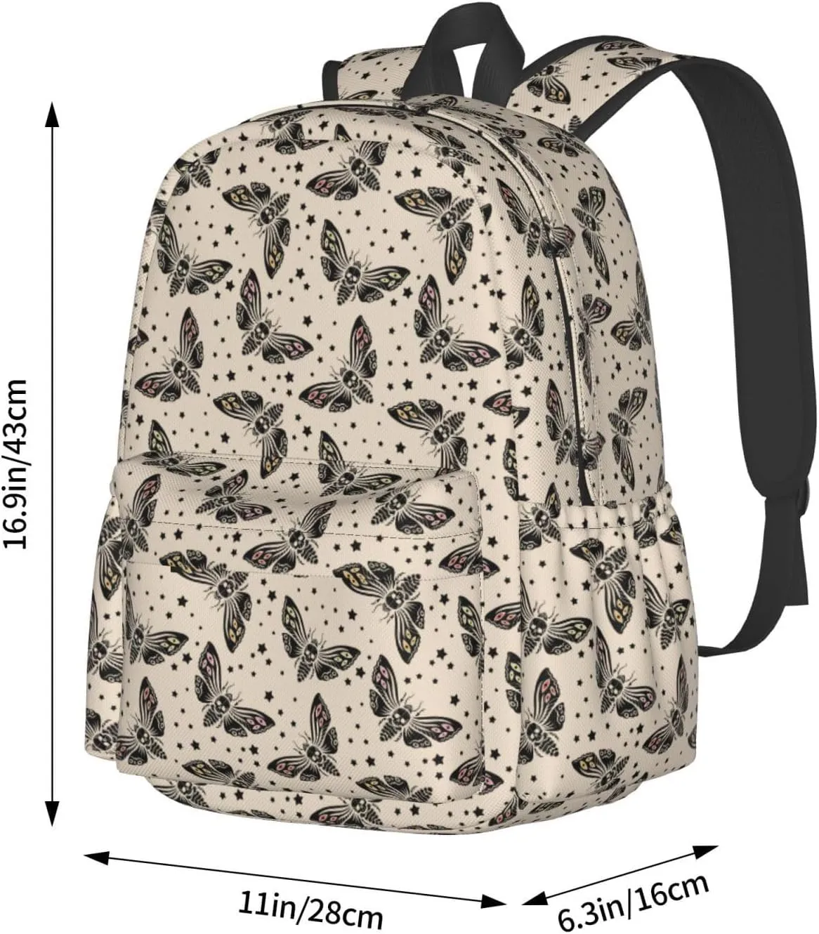 Gothic Moth Waterproof Backpack Adjustable Shoulder Straps Bag Large Capacity Casual Daypack Bookbag For Travel Work