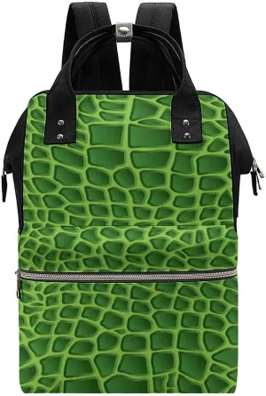 Green Crocodile Lizard Skin Large Travel Bag Backpack Waterproof Bags for Women Back Pack with Bottle Pocket