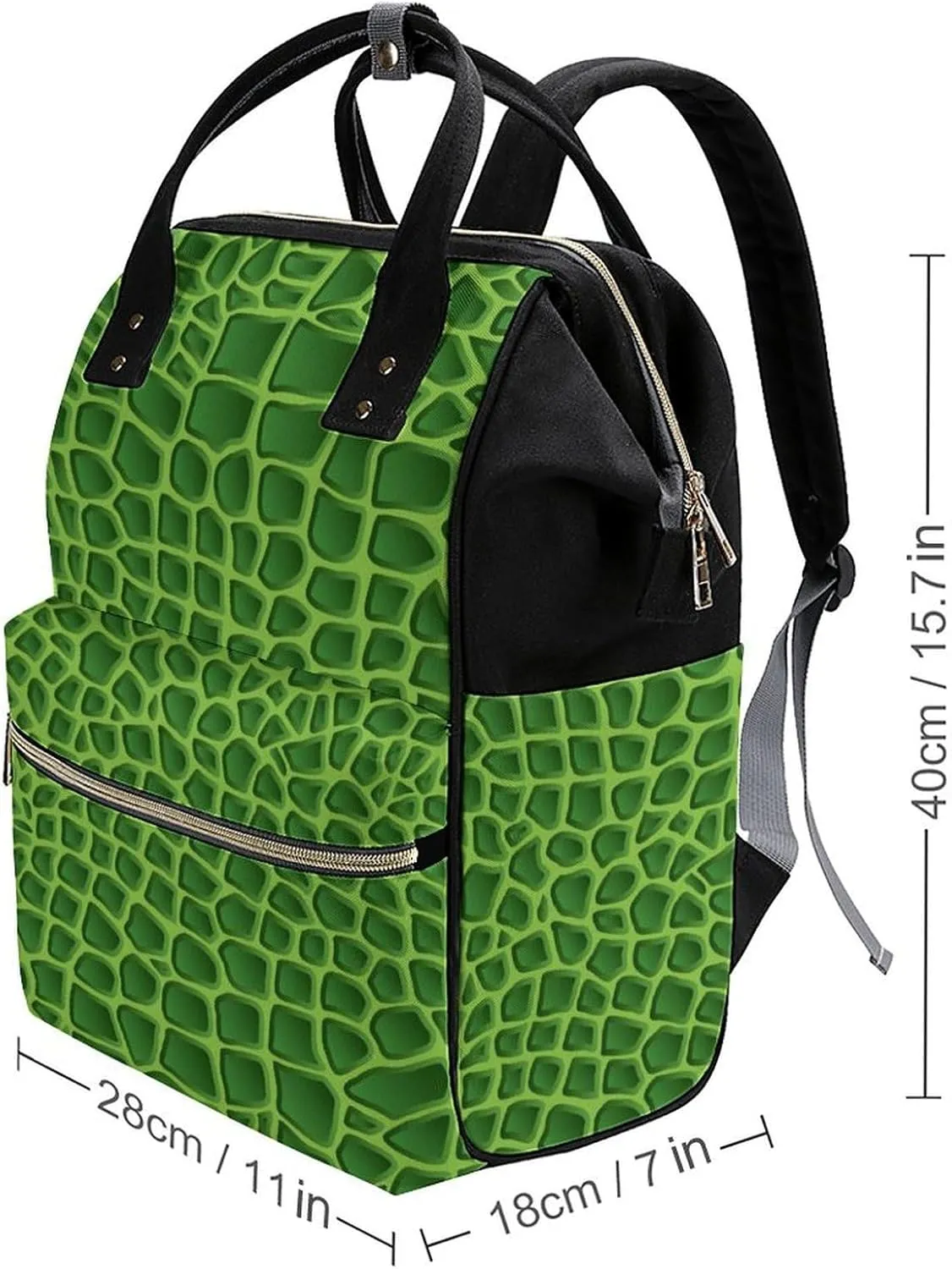 Green Crocodile Lizard Skin Large Travel Bag Backpack Waterproof Bags for Women Back Pack with Bottle Pocket