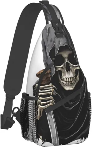 (Grim-Reaper) Crossbody Bag Men Lightweight Chest Backpack For Hiking Cycling Traveling Running