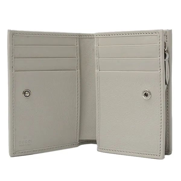 Gucci Leather Double G Compact Wallet Light Gray