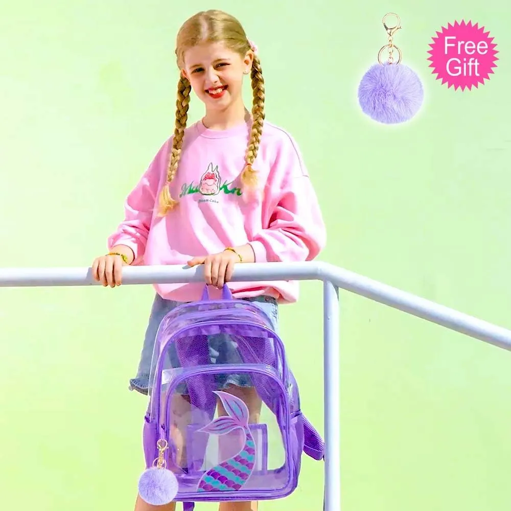 gxtvo Clear Backpack for Girls and Boys, Kids Transparent Bookbag, 3PCS Cute See Through School Bag for Elementary Prechool