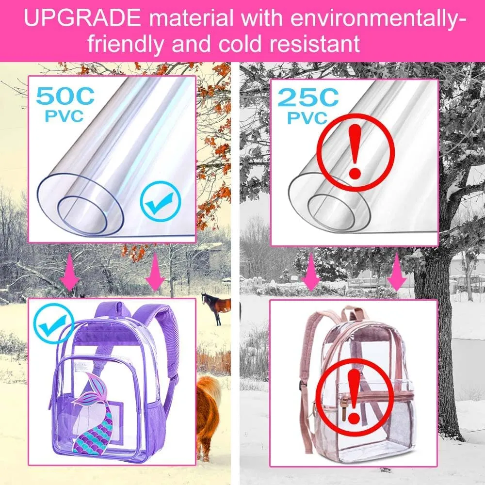 gxtvo Clear Backpack for Girls and Boys, Kids Transparent Bookbag, 3PCS Cute See Through School Bag for Elementary Prechool